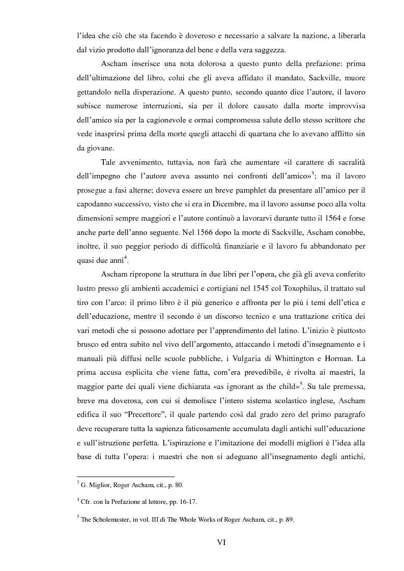 Anteprima della tesi: ''THE SCHOLEMASTER'': Traduzione e cura del trattato sull'educazione dei giovani e sull'insegnamento del latino dell'umanista inglese Roger Ascham, Pagina 6