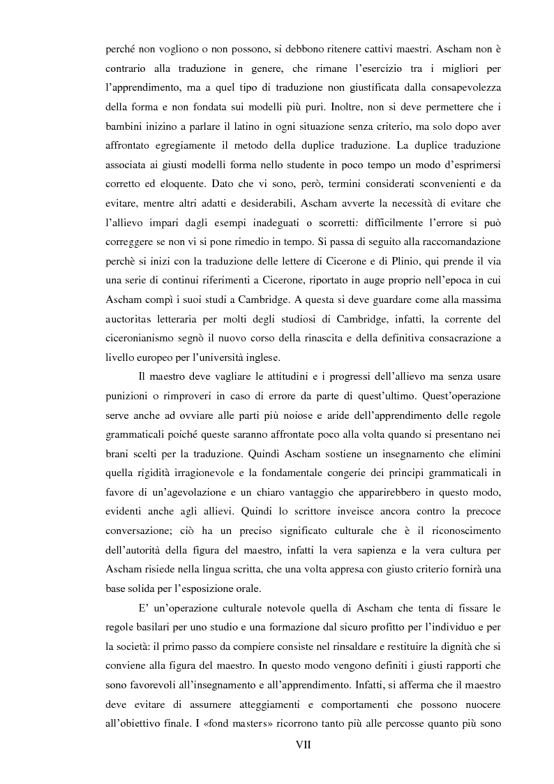 Anteprima della tesi: ''THE SCHOLEMASTER'': Traduzione e cura del trattato sull'educazione dei giovani e sull'insegnamento del latino dell'umanista inglese Roger Ascham, Pagina 7