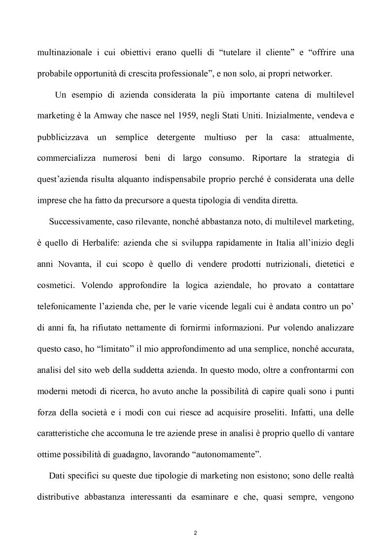 Anteprima della tesi: Network e multilevel marketing - Un gioco dove tutti vincono, Pagina 2