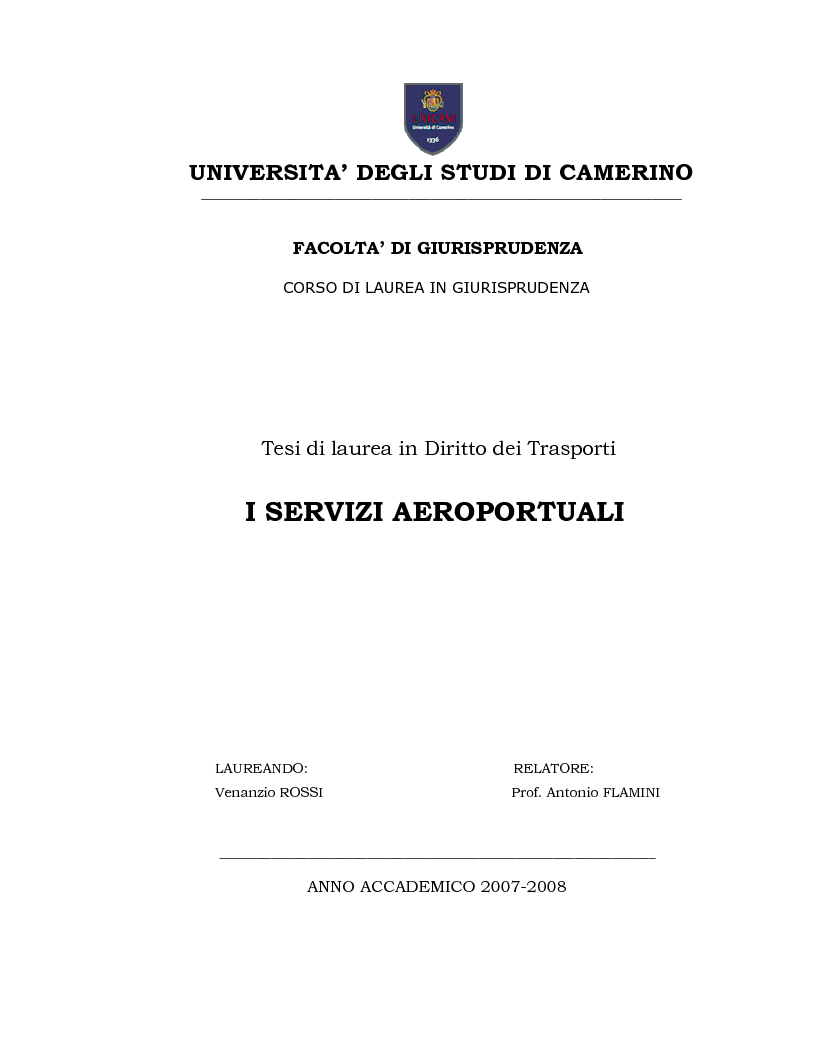 Anteprima della tesi: I Servizi aeroportuali, Pagina 1