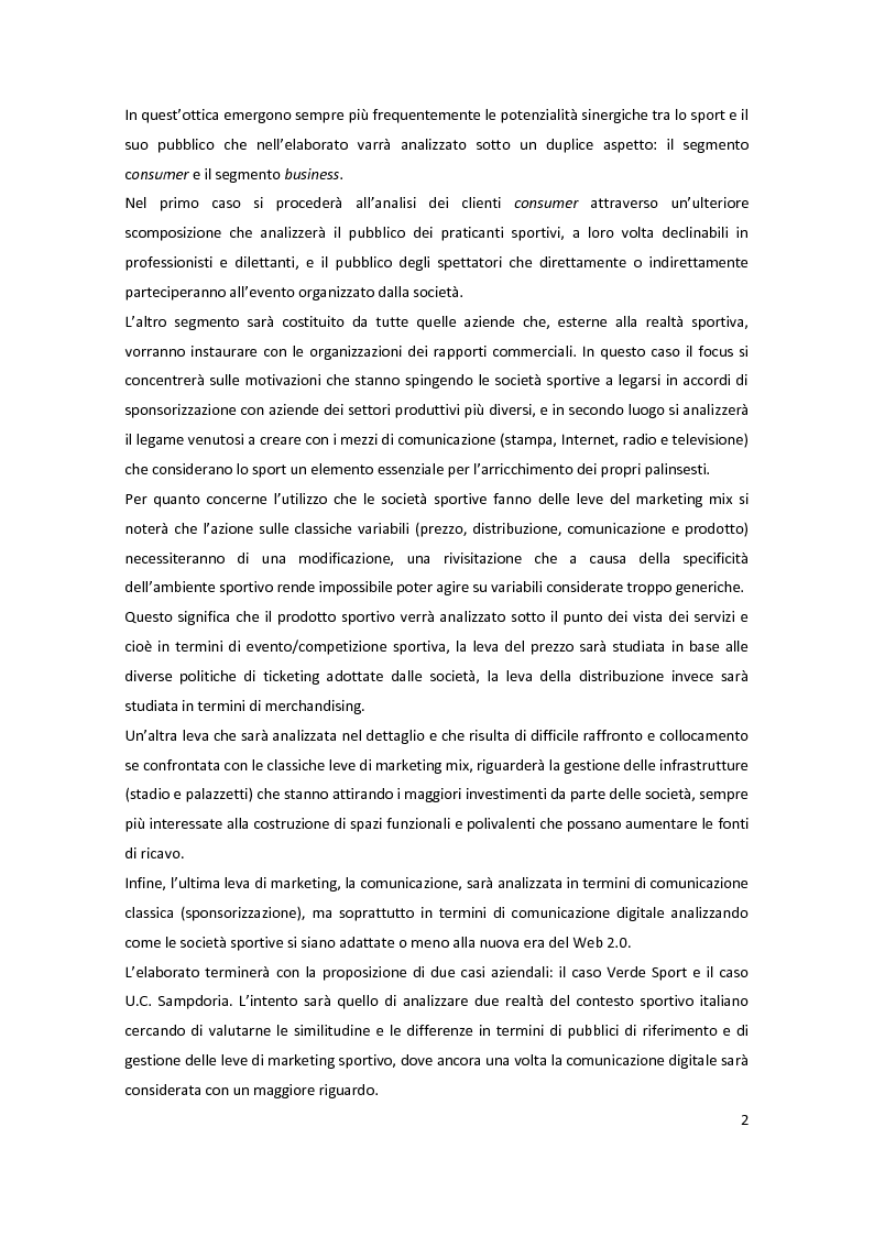 Anteprima della tesi: Il marketing delle società sportive: i casi Verde Sport e U.C. Sampdoria, Pagina 2