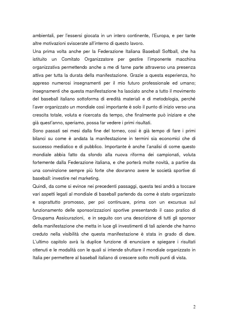 Anteprima della tesi: Il mondiale di baseball in Italia: l'evento come traino di una pratica sportiva emergente, Pagina 2