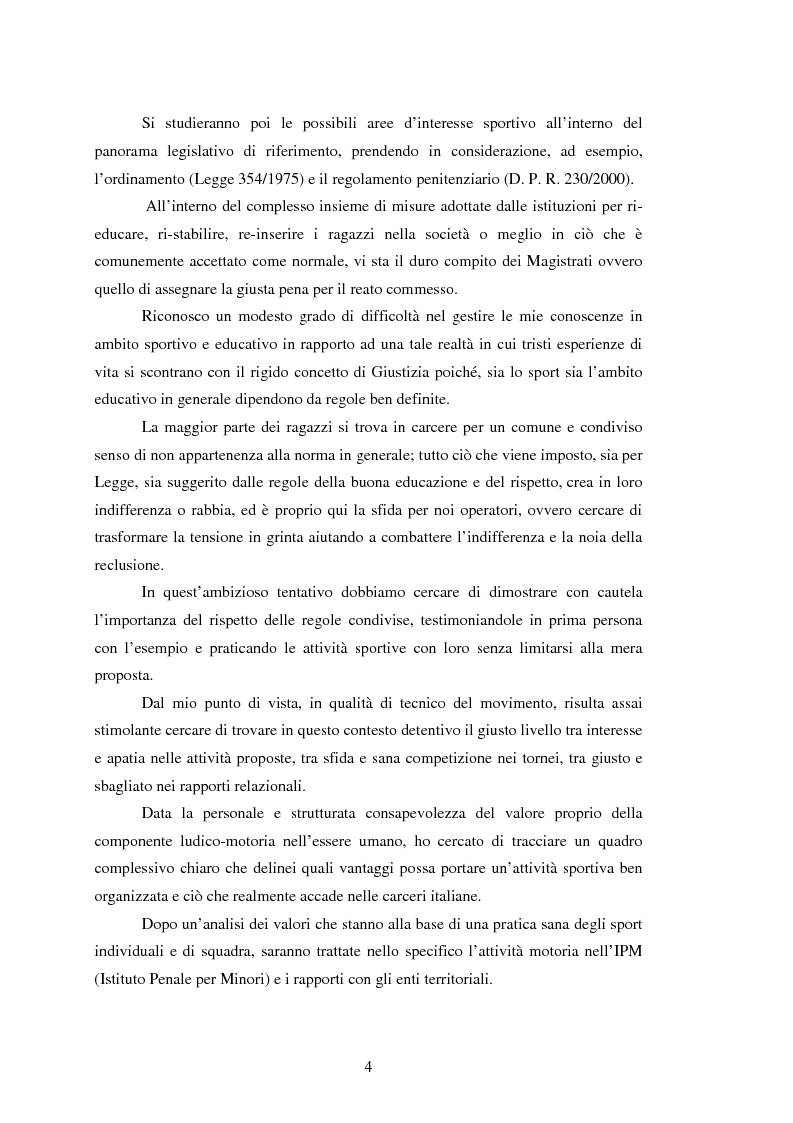 Anteprima della tesi: L’attività motoria all'interno dell'I.P.M. come strumento di integrazione psico-fisica, Pagina 4
