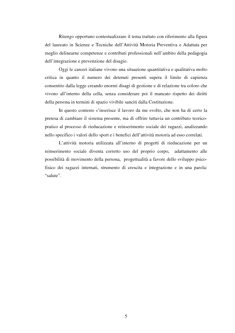 Anteprima della tesi: L’attività motoria all'interno dell'I.P.M. come strumento di integrazione psico-fisica, Pagina 5