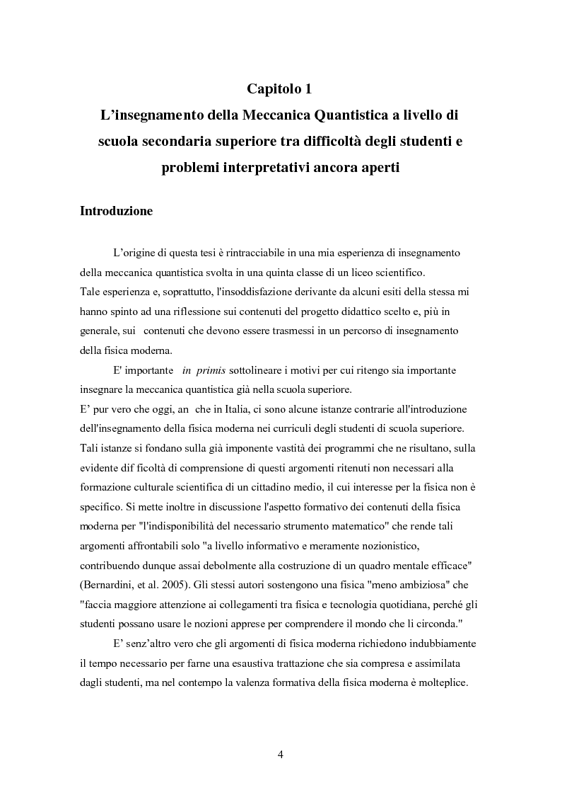 Anteprima della tesi: Un progetto di insegnamento della meccanica quantistica a livello di scuola secondaria superiore: alla ricerca di un formalismo possibile, Pagina 4