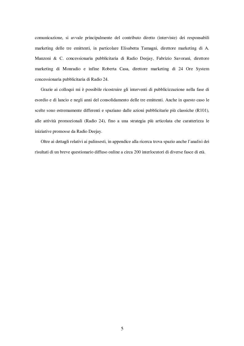 Anteprima della tesi: Radio Deejay, R101 e Radio 24 - A confronto tre strategie di successo nel panorama radiofonico nazionale, Pagina 3
