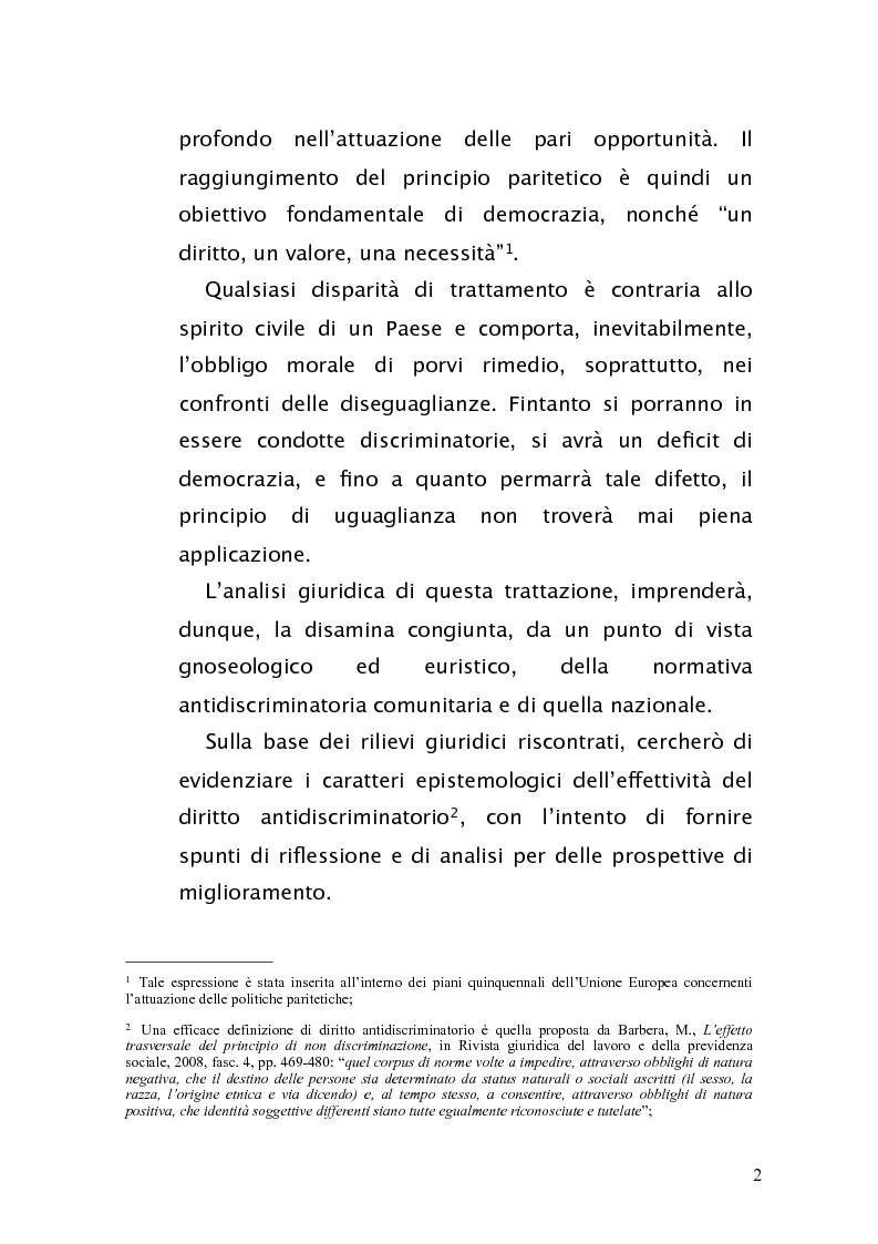 Anteprima della tesi: Diritto antidiscriminatorio: quadro normativo e problemi applicativi, Pagina 2