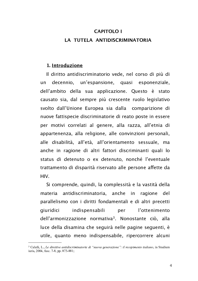 Anteprima della tesi: Diritto antidiscriminatorio: quadro normativo e problemi applicativi, Pagina 4