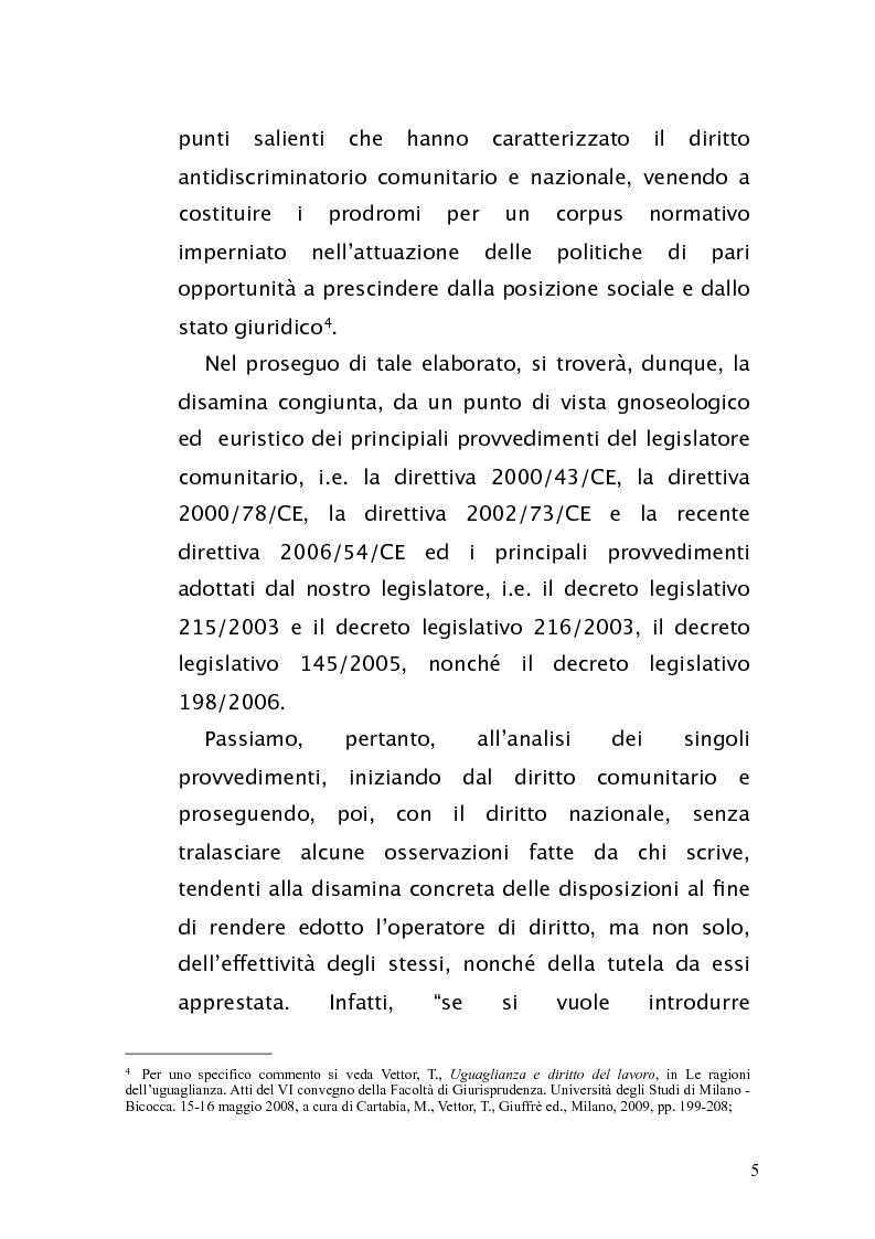 Anteprima della tesi: Diritto antidiscriminatorio: quadro normativo e problemi applicativi, Pagina 5