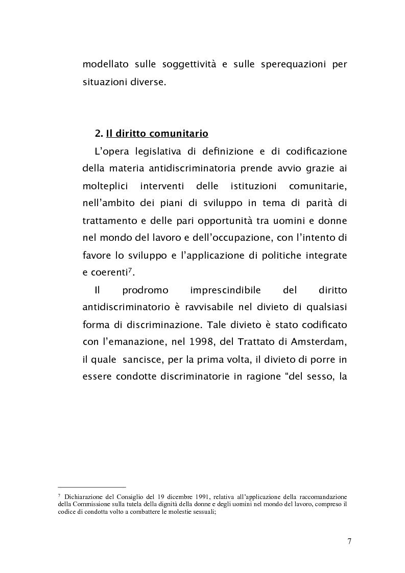Anteprima della tesi: Diritto antidiscriminatorio: quadro normativo e problemi applicativi, Pagina 7