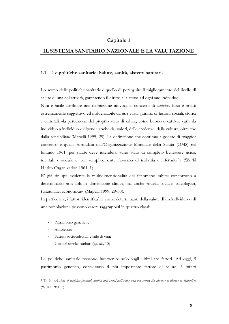 Anteprima della tesi: La valutazione delle politiche sanitarie in Italia. Ricognizione delle pratiche in uso nel Servizio Sanitario Nazionale e delle esperienze regionali., Pagina 4