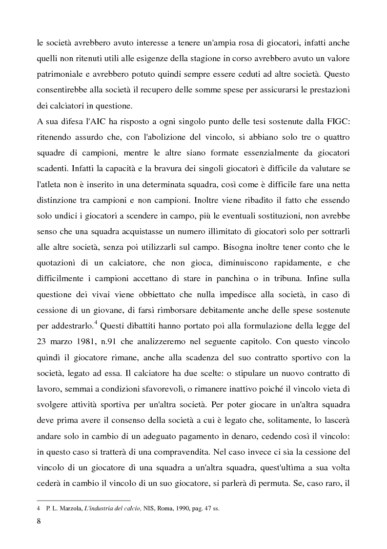 Anteprima della tesi: La cessione del contratto del calciatore, Pagina 5