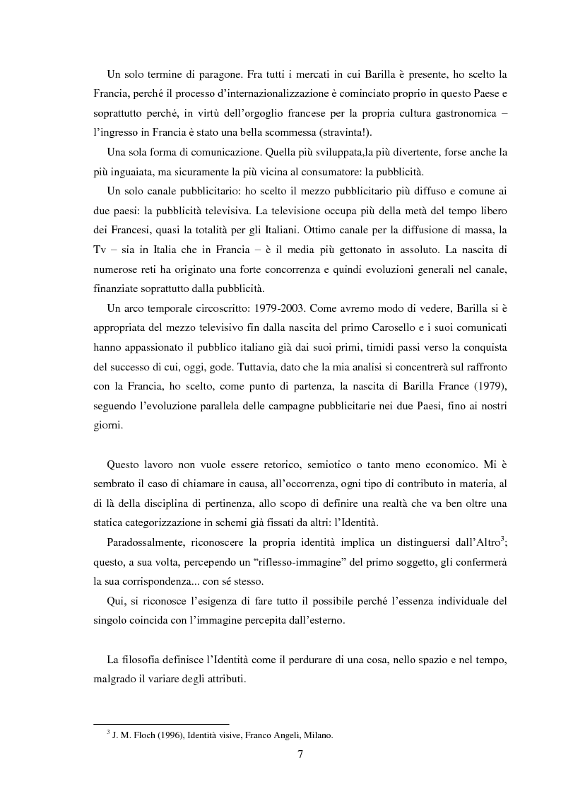 Anteprima della tesi: Pubblicità e identità globale - Il caso Barilla: Italia e Francia in raffronto attraverso l’analisi delle campagne televisive, Pagina 2