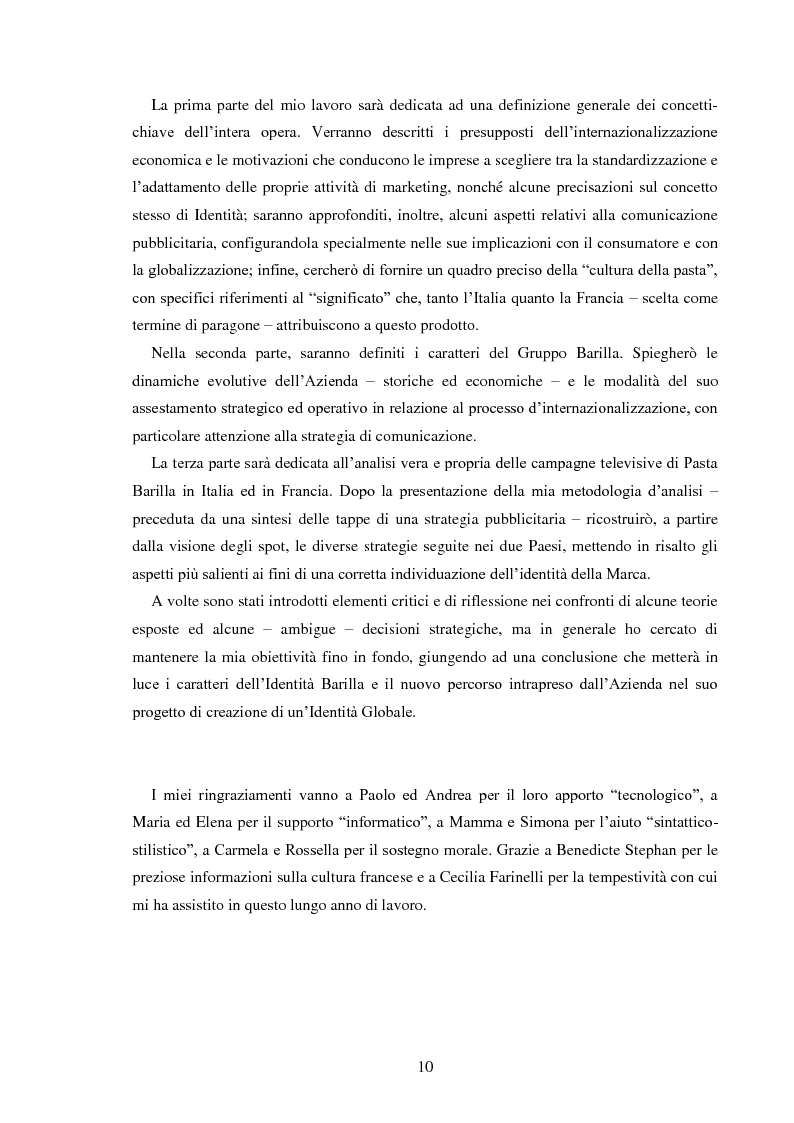 Anteprima della tesi: Pubblicità e identità globale - Il caso Barilla: Italia e Francia in raffronto attraverso l’analisi delle campagne televisive, Pagina 5