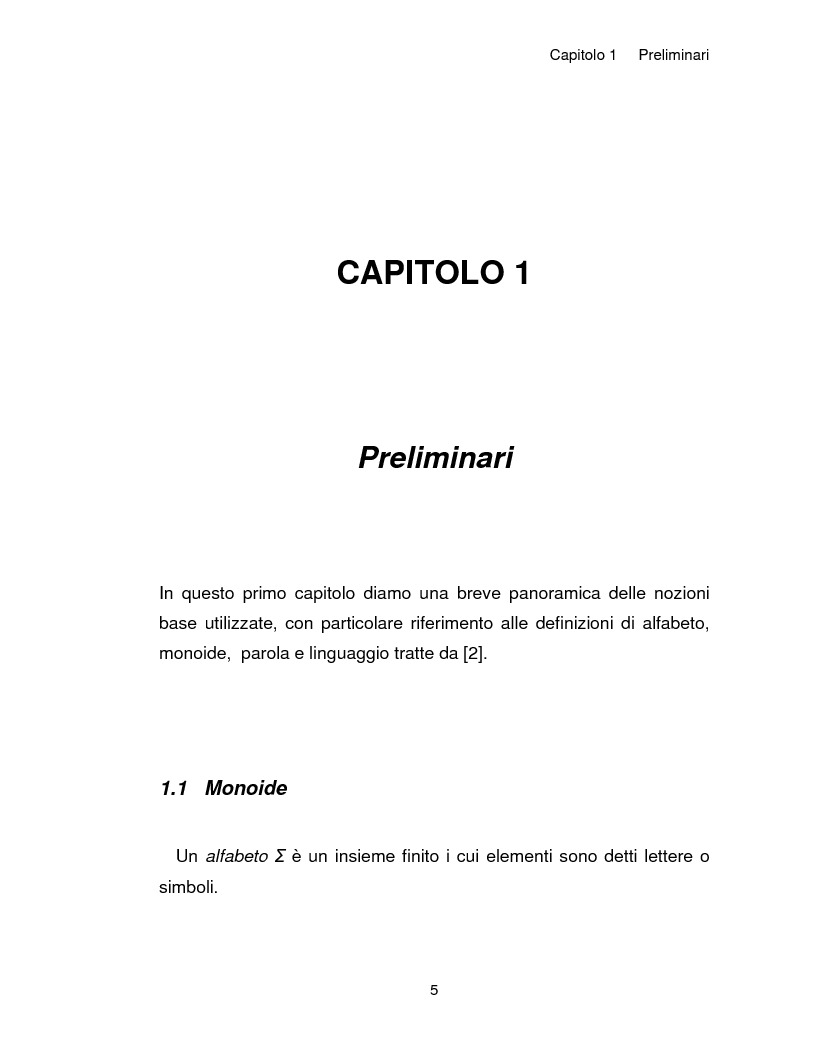 Anteprima della tesi: Progetto, analisi e implementazione in Java di un algoritmo efficiente per decidere l'univoca decifrabilità di linguaggi regolari, Pagina 5