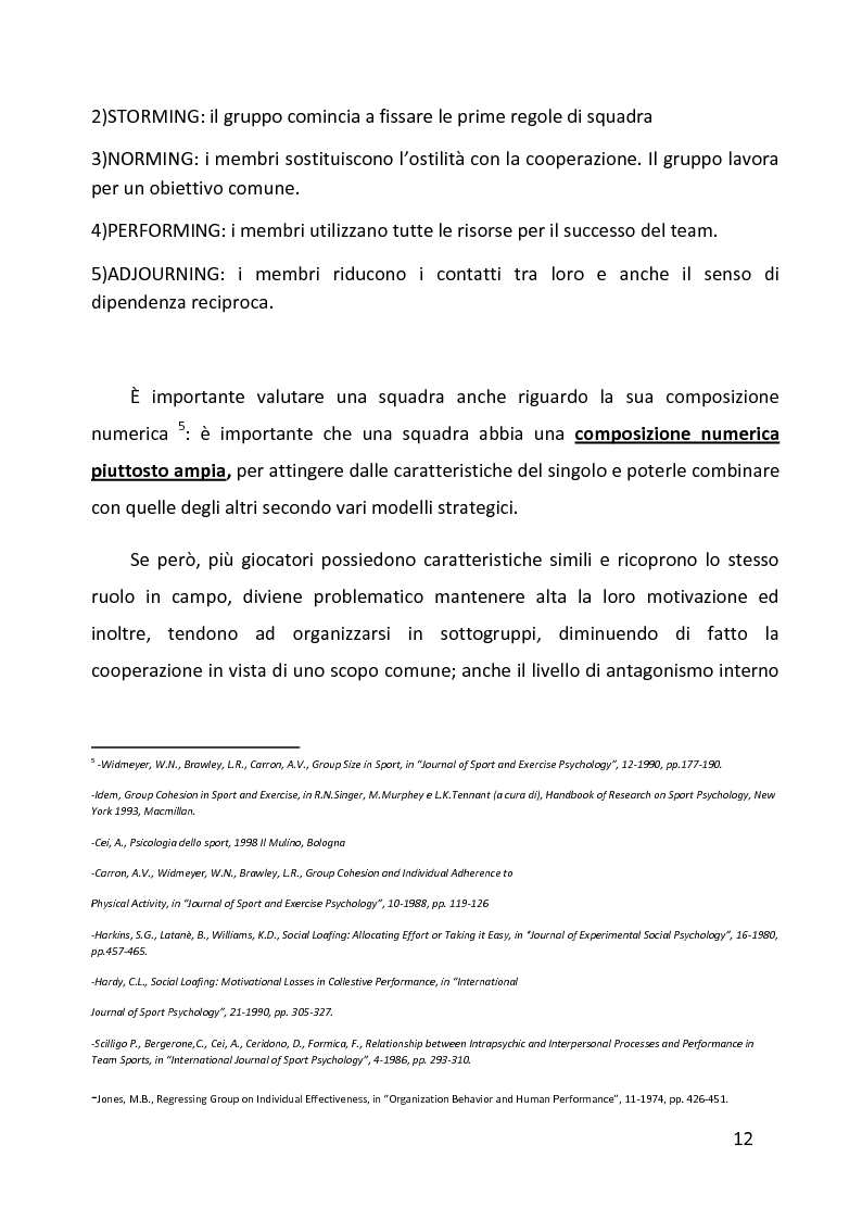 Anteprima della tesi: Ruolo delle variabili psicologiche nella prestazione sportiva di squadra. Una verifica empirica., Pagina 8