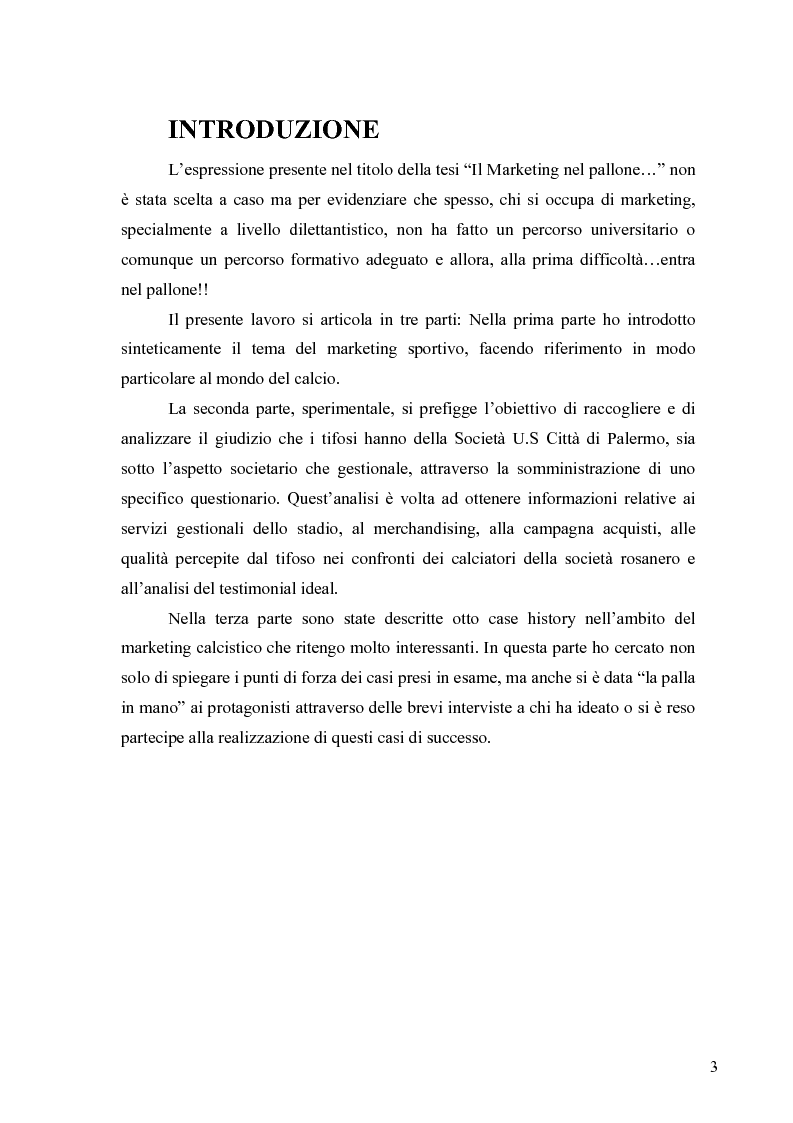 Anteprima della tesi: Il marketing nel pallone... le strategie adottate dall'U.S. Città di Palermo. Analisi e confronto con altre realtà calcistiche italiane, Pagina 3