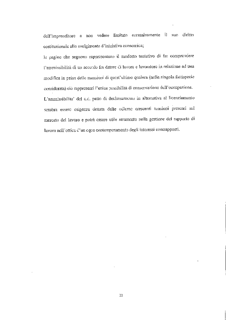 Anteprima della tesi: Legittimità del patto di declassamento in luogo del licenziamento, Pagina 3