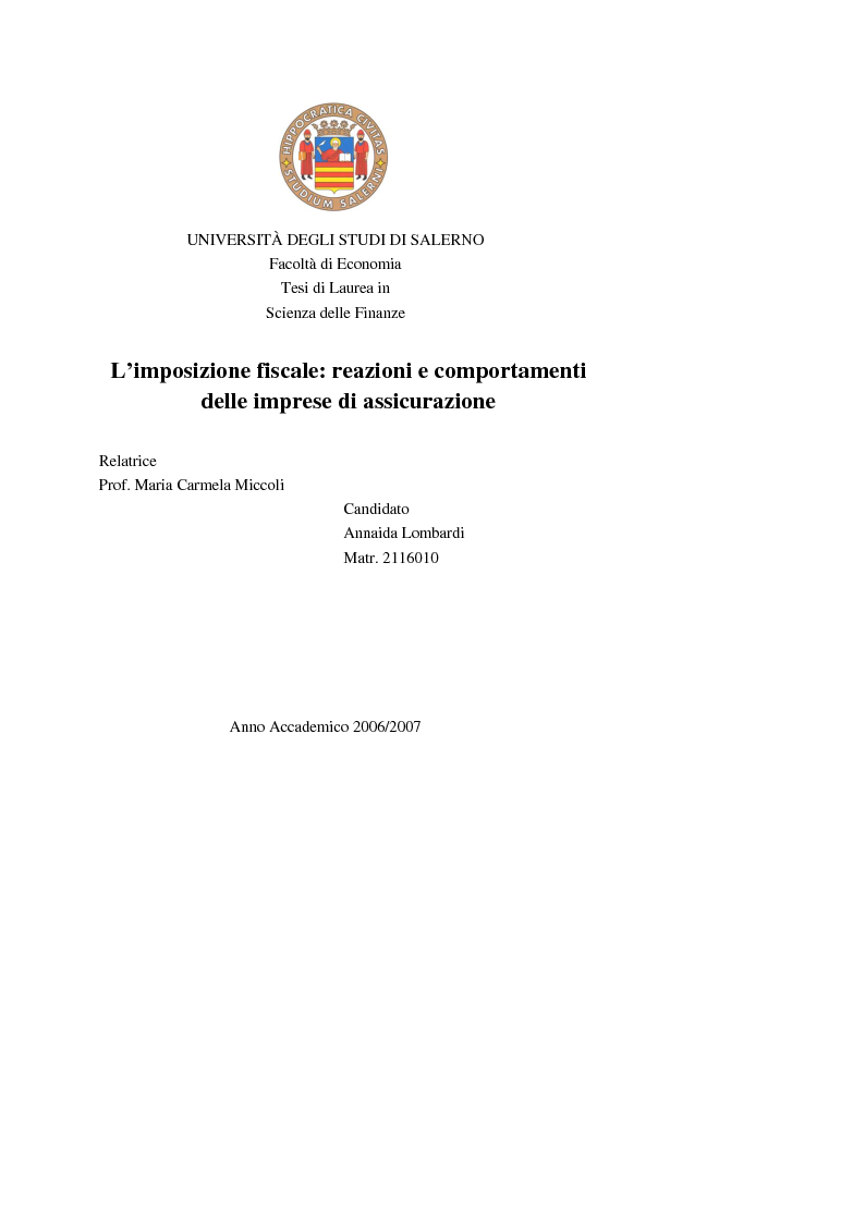 Anteprima della tesi: Gli effetti economici delle imposte sul settore assicurativo, Pagina 1