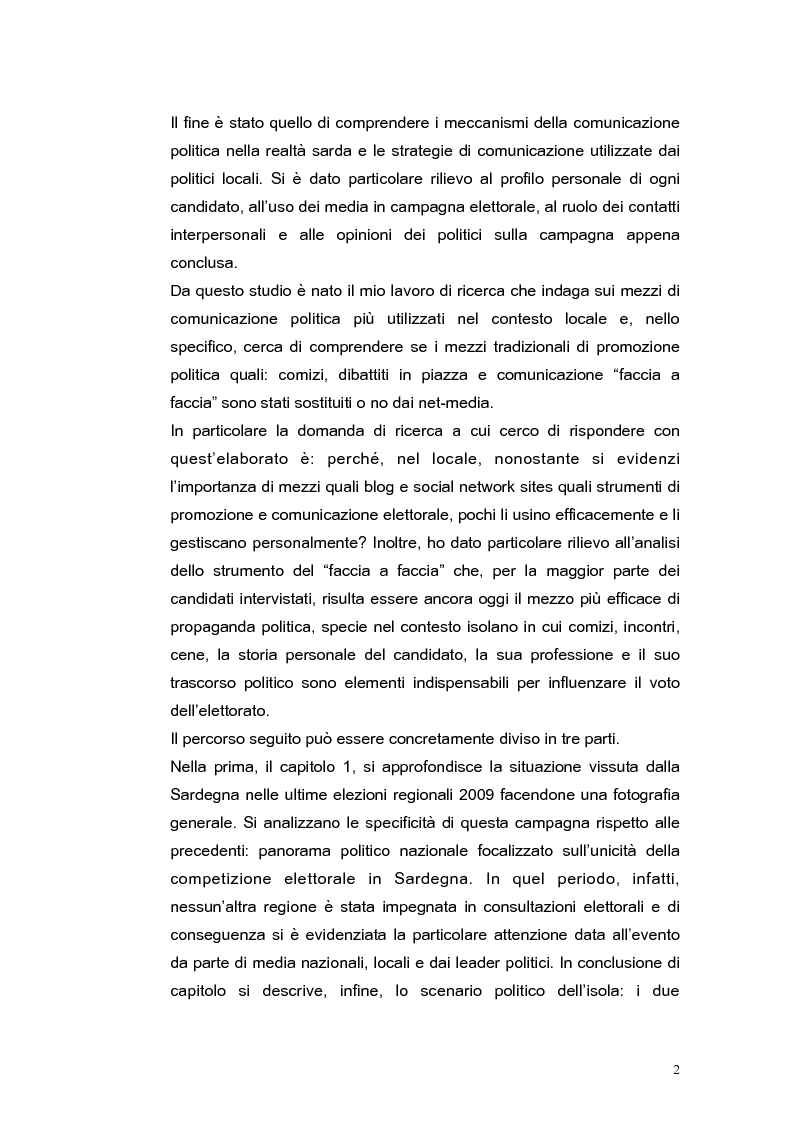 Anteprima della tesi: Elezioni regionali Sardegna 2009: analisi degli strumenti di comunicazione politica, Pagina 2
