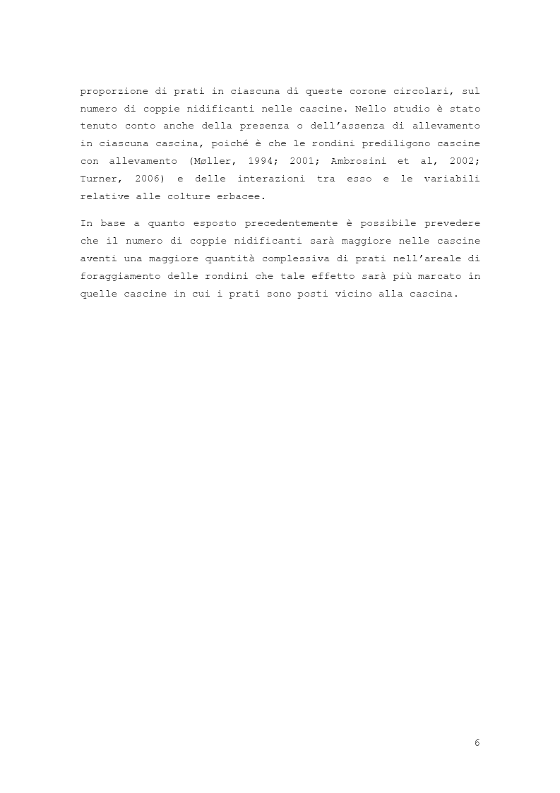 Anteprima della tesi: Effetto della distribuzione delle colture erbacee nell'intorno dei siti di nidificazione della rondine, Hirundo rustica, Pagina 4