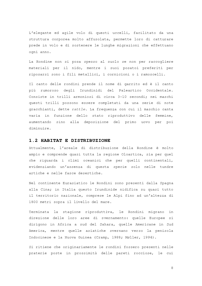 Anteprima della tesi: Effetto della distribuzione delle colture erbacee nell'intorno dei siti di nidificazione della rondine, Hirundo rustica, Pagina 6