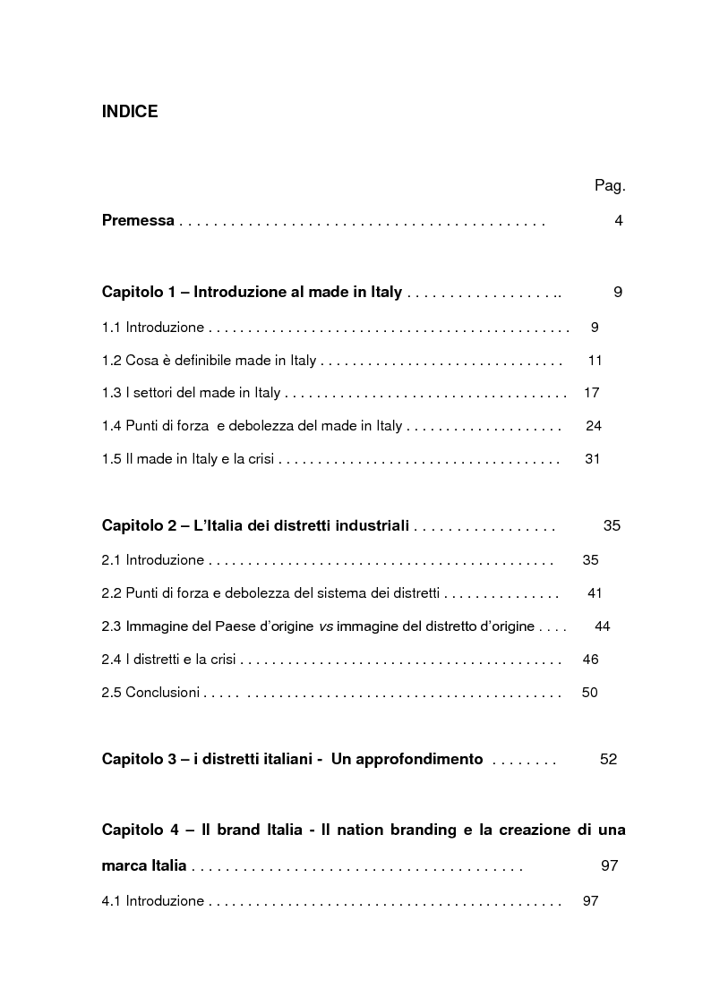 Indice della tesi: Il brand 'Made in Italy', Pagina 1
