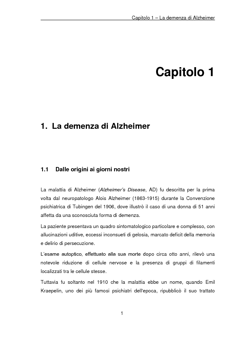 Anteprima della tesi: Trattamento non farmacologico nella demenza di Alzheimer: riattivazione psicomotoria e cognitiva, Pagina 4