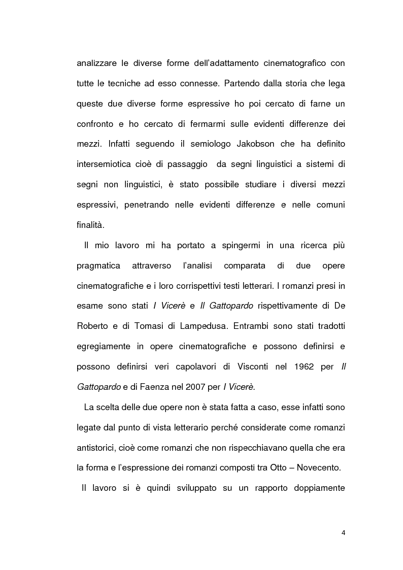 Anteprima della tesi: La letteratura va al cinema: Il Gattopardo e i Vicerè, Pagina 2