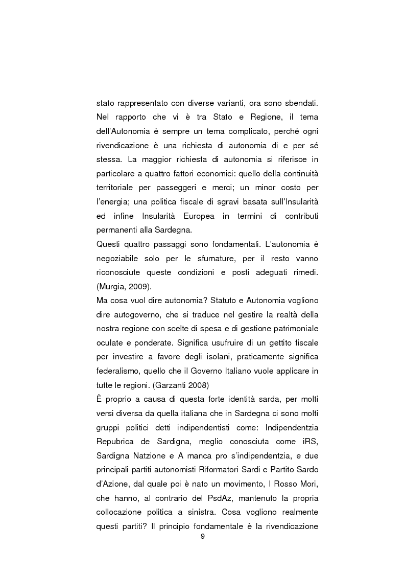 Anteprima della tesi: Regionali in Sardegna 2009: il diverso modo di propagandare dei vari partiti, Pagina 7