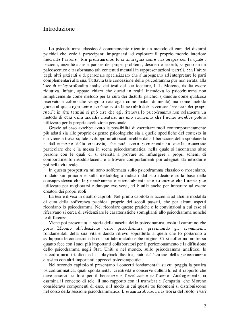Anteprima della tesi: Lo psicodramma classico: esercizio di creatività e di incontro con l'altro per la crescita personale, Pagina 2