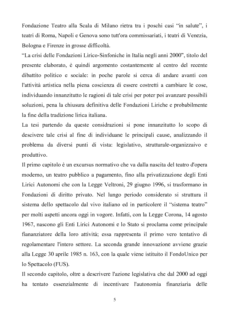 Anteprima della tesi: La crisi delle Fondazioni Lirico-Sinfoniche in Italia negli anni 2000, Pagina 2