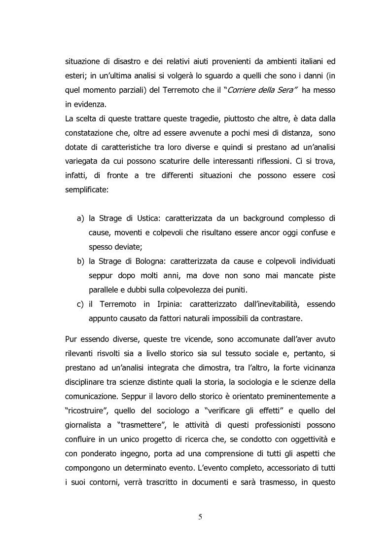 Anteprima della tesi: Analisi storico-sociologica-giornalistica delle stragi e dei disastri (i casi italiani del 1980: Ustica, Bologna, Irpinia), Pagina 5