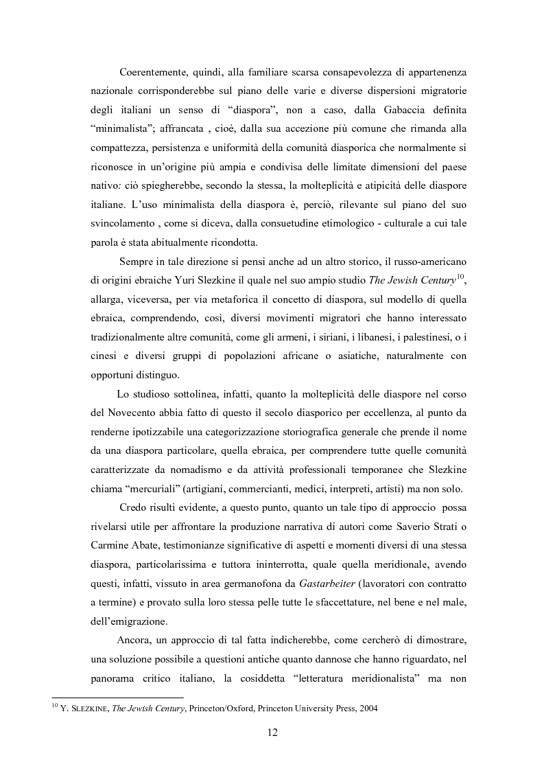Anteprima della tesi: Come muore la nostalgia. Paradigmi conoscitivi, sofferenze d'identità ed istanze sociali di ''malati d'emigrazione'' nei racconti di Corrado Alvaro, Saverio Strati e Carmine Abate., Pagina 10