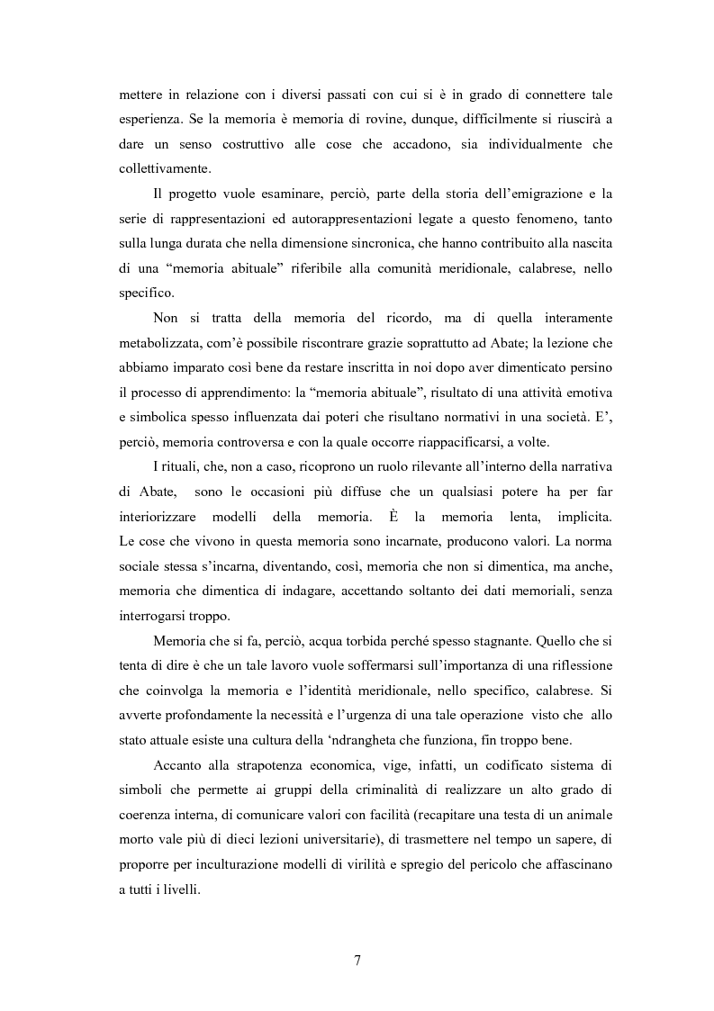 Anteprima della tesi: Come muore la nostalgia. Paradigmi conoscitivi, sofferenze d'identità ed istanze sociali di ''malati d'emigrazione'' nei racconti di Corrado Alvaro, Saverio Strati e Carmine Abate., Pagina 5
