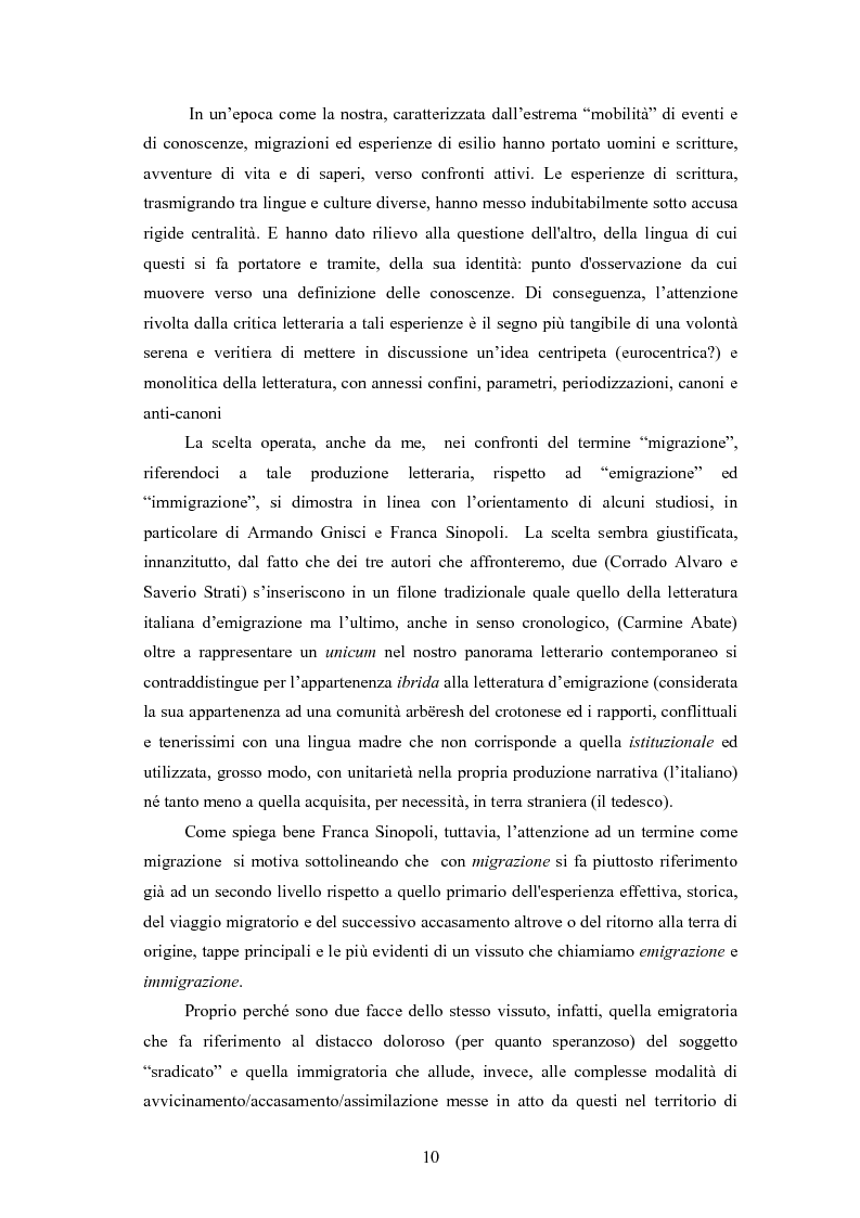 Anteprima della tesi: Come muore la nostalgia. Paradigmi conoscitivi, sofferenze d'identità ed istanze sociali di ''malati d'emigrazione'' nei racconti di Corrado Alvaro, Saverio Strati e Carmine Abate., Pagina 8