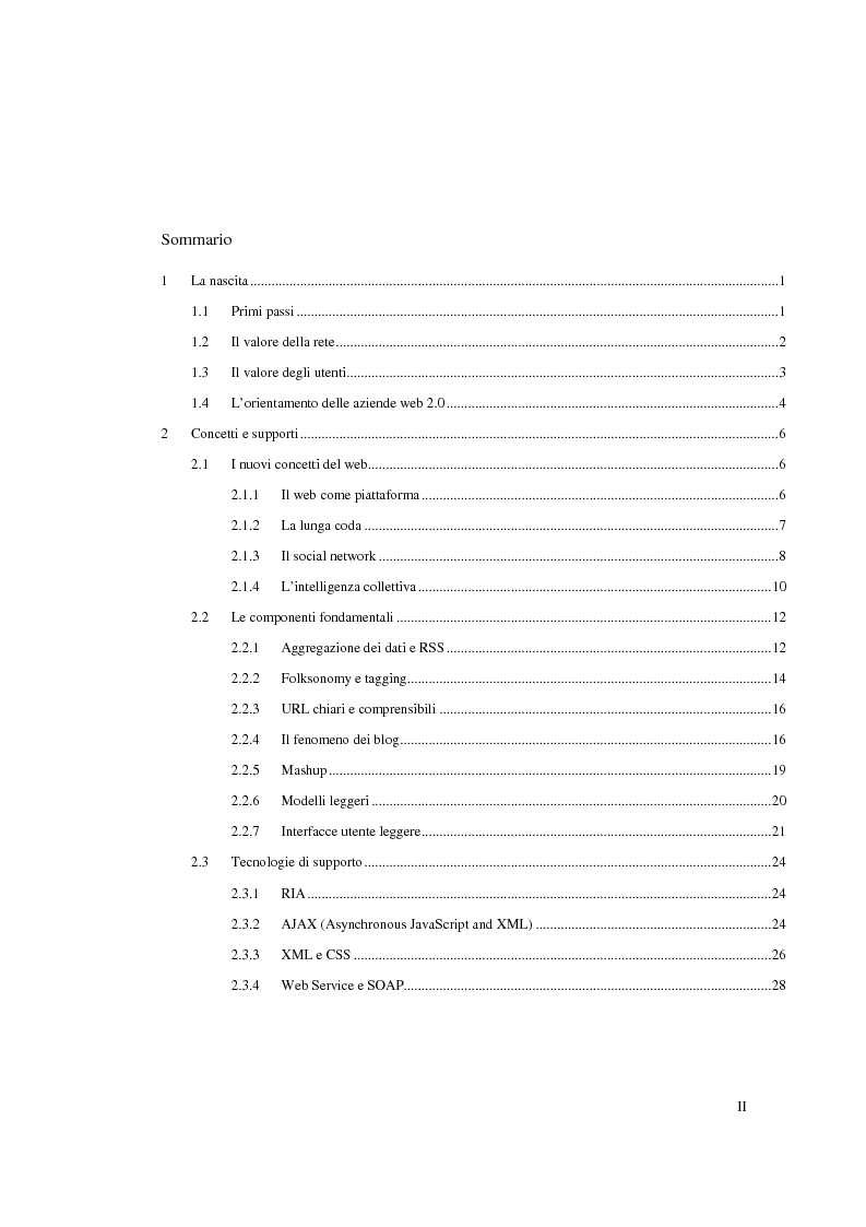 Indice della tesi: Web 2.0: caratteristiche e potenzialità, Pagina 1