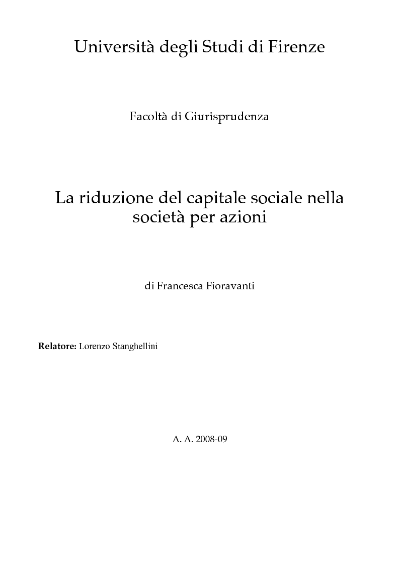 Anteprima della tesi: La riduzione del capitale sociale nella società per azioni , Pagina 1