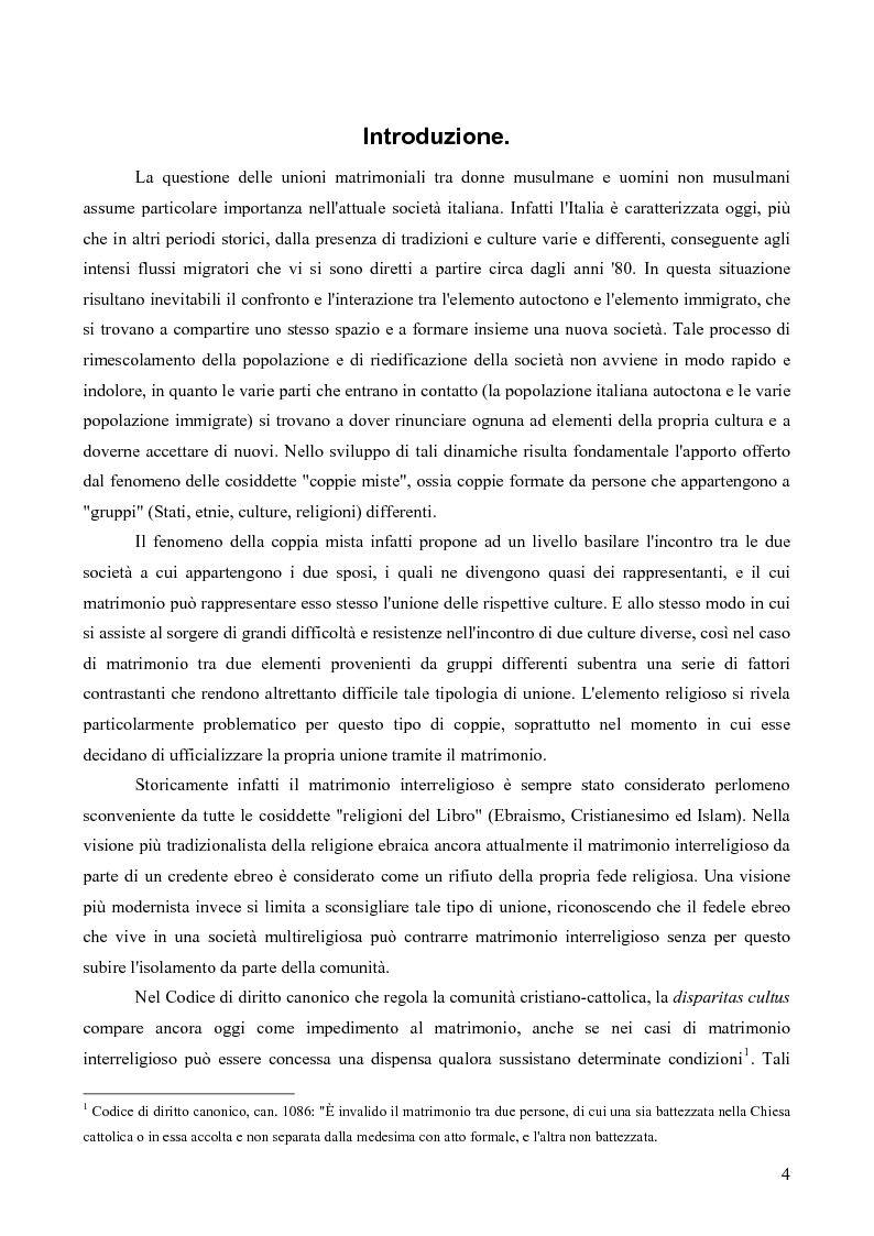 Anteprima della tesi: La questione delle unioni matrimoniali tra donne musulmane e uomini non musulmani in Italia, Pagina 3