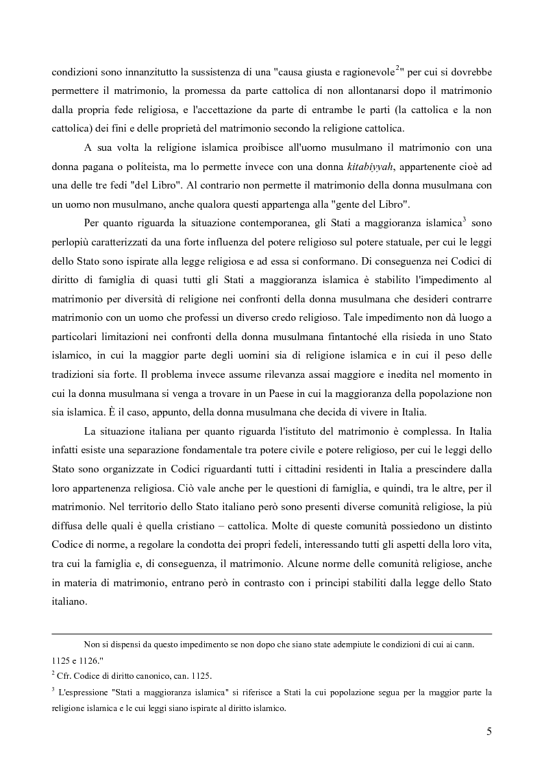 Anteprima della tesi: La questione delle unioni matrimoniali tra donne musulmane e uomini non musulmani in Italia, Pagina 4