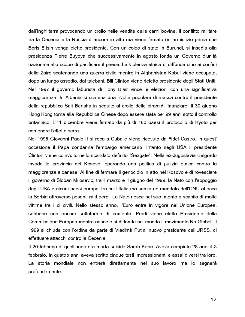 Anteprima della tesi: Il rovescio della mia mente. Viaggio in cinque stanze del male di vivere di Sarah Kane, una giovane donna di fine secolo., Pagina 12