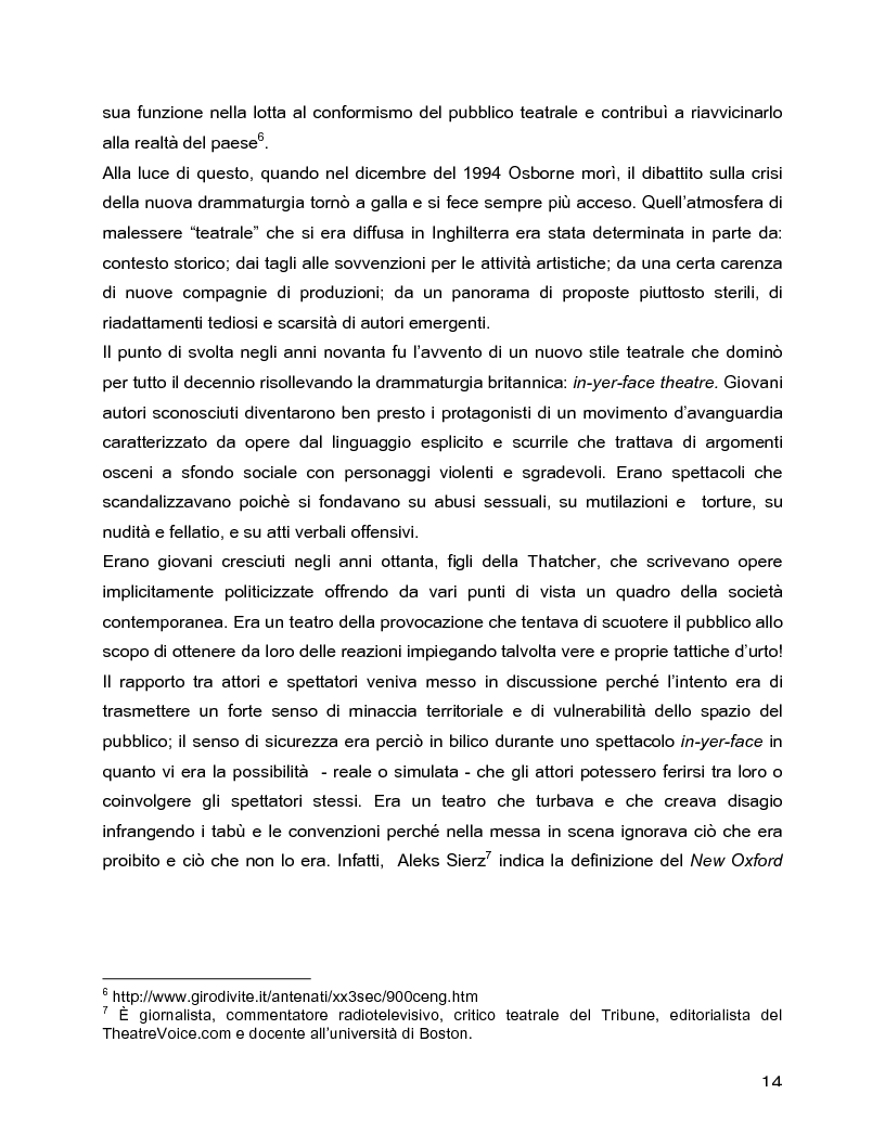 Anteprima della tesi: Il rovescio della mia mente. Viaggio in cinque stanze del male di vivere di Sarah Kane, una giovane donna di fine secolo., Pagina 14
