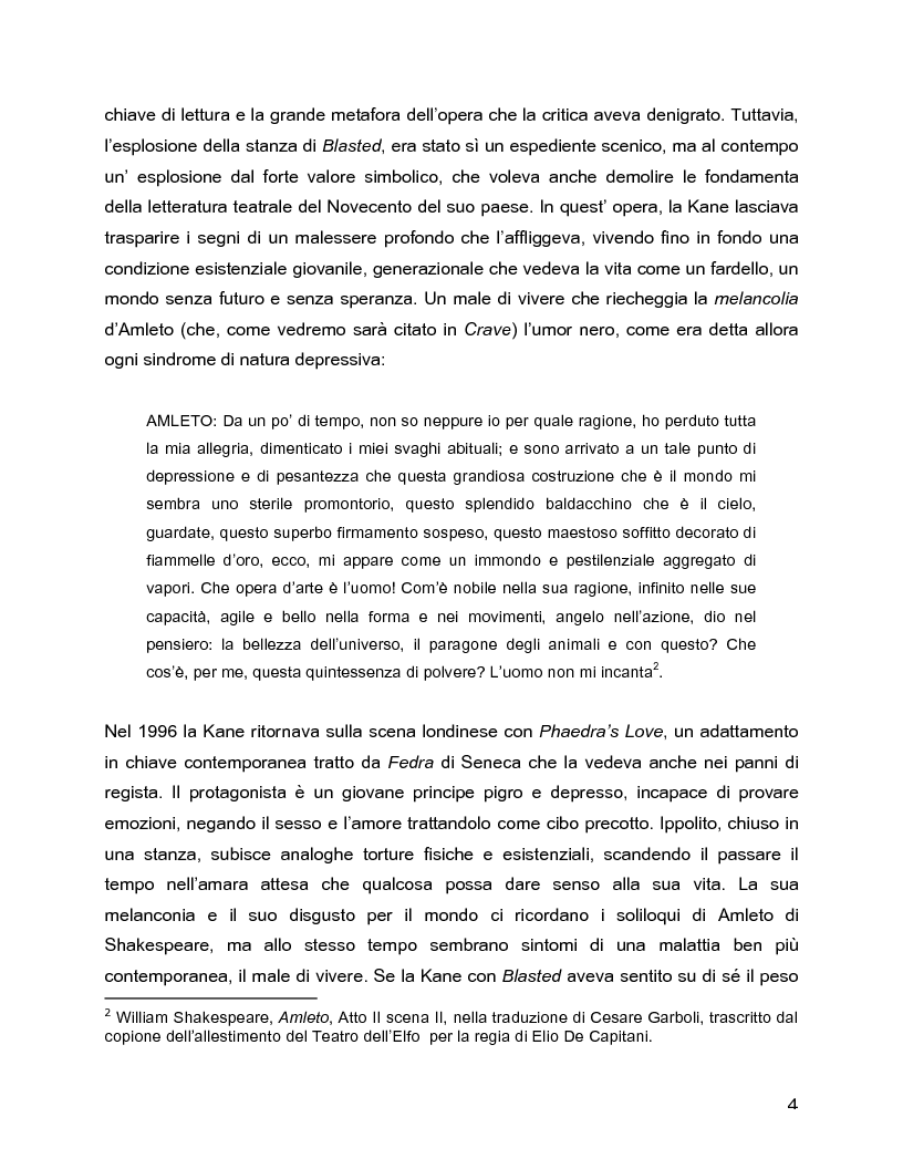 Anteprima della tesi: Il rovescio della mia mente. Viaggio in cinque stanze del male di vivere di Sarah Kane, una giovane donna di fine secolo., Pagina 4