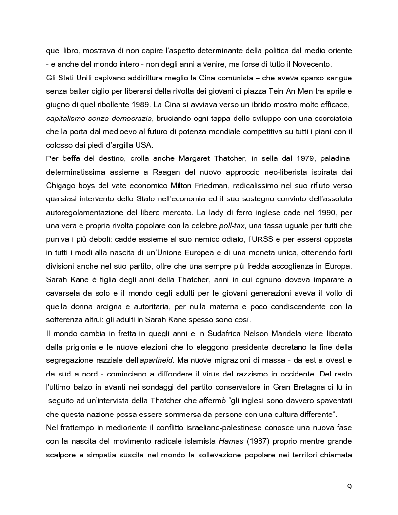 Anteprima della tesi: Il rovescio della mia mente. Viaggio in cinque stanze del male di vivere di Sarah Kane, una giovane donna di fine secolo., Pagina 9
