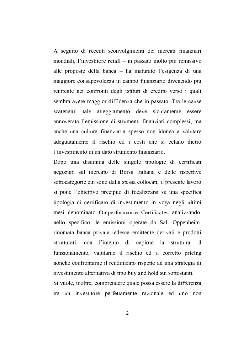 Anteprima della tesi: I derivati per la clientela retail: gli Outperformance Certificates di Sal. Oppenheim, Pagina 2