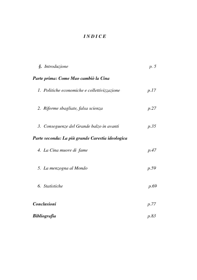 Indice della tesi: Dal “Grande Balzo in avanti” alla Grande carestia: 1958-1962 storia di un disastro annunciato, Pagina 1