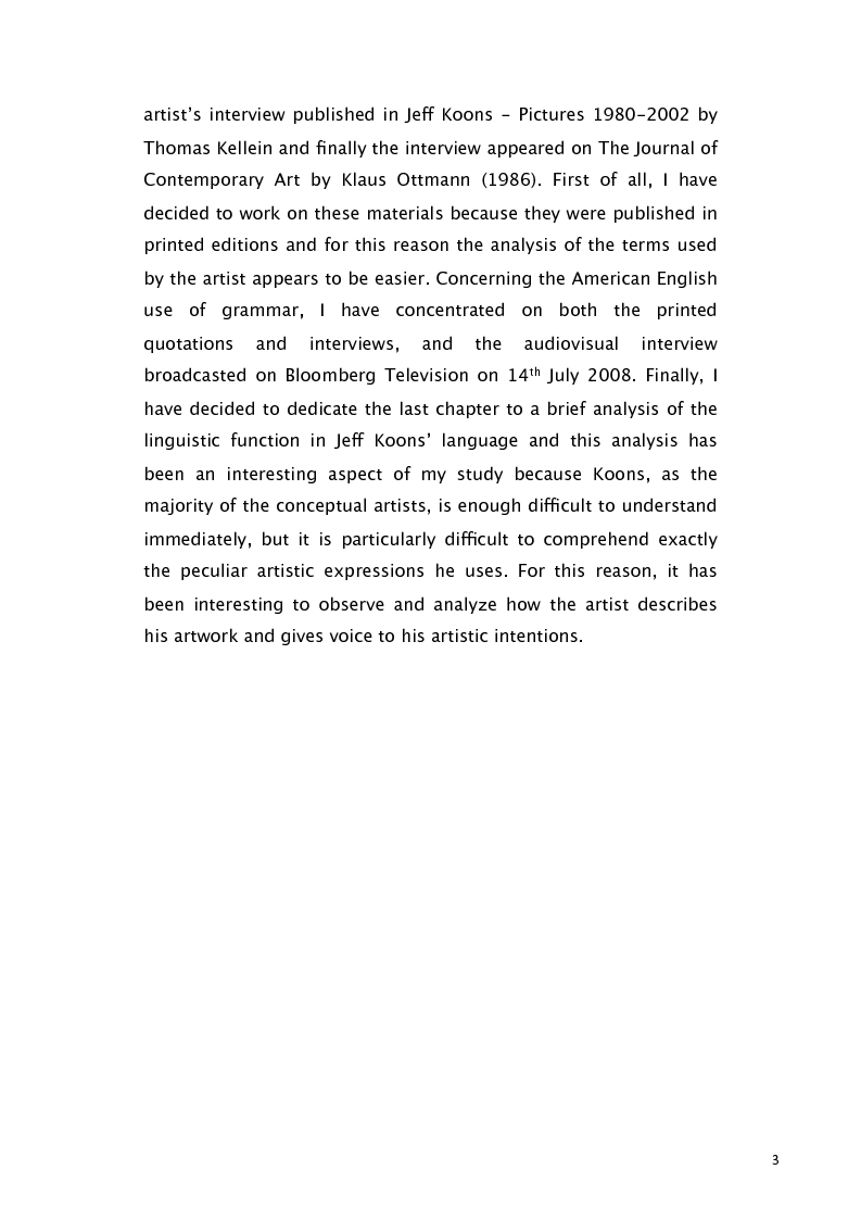 Anteprima della tesi: Jeff Koons and the use of American English, Pagina 2