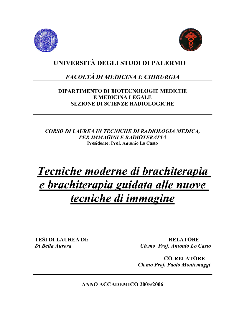 Anteprima della tesi: Tecniche moderne di brachiterapia e brachiterapia guidata alle nuove tecniche di immagine, Pagina 1