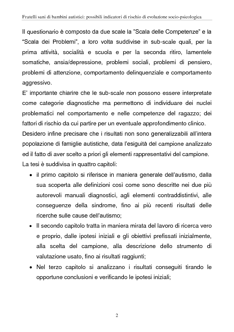 Anteprima della tesi: Fratelli sani di bambini autistici: possibili indicatori di rischio di evoluzione socio-psicologica, Pagina 2