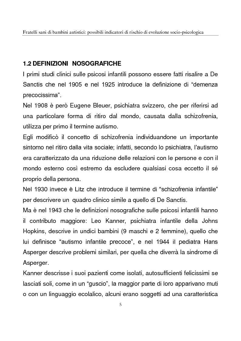 Anteprima della tesi: Fratelli sani di bambini autistici: possibili indicatori di rischio di evoluzione socio-psicologica, Pagina 5
